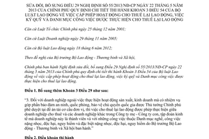 Nghị định 73/2014/NĐ-CP sửa đổi Nghị định 55/2013/NĐ-CP cấp phép hoạt động cho thuê lại lao động