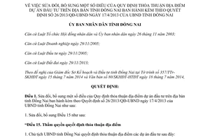 Quyết định 28/2014/QĐ-UBND sửa đổi thỏa thuận địa điểm dự án đầu tư Đồng Nai 26/2013/QĐ-UBND