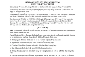 Nghị quyết 20/2014/NQ-HĐND8 hỗ trợ công tác dân số kế hoạch hóa gia đình Bình Dương