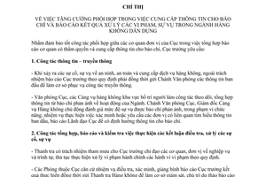 Chỉ thị 2666/CT-CHK 2014 tăng cường cung cấp thông tin cho báo chí kết quả xử lý vi phạm ngành hàng không
