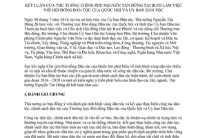 Thông báo 286/TB-VPCP 2014 kết luận Thủ tướng tại buổi làm việc với Hội đồng Dân tộc Ủy ban Dân tộc