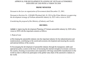 Decision No. 1211/QD-TTg 2014 approval development planning of Vietnam automobile industry 2020 2030