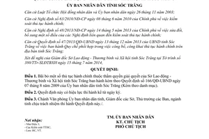 Quyết định 166/QĐ-UBND thủ tục hành chính thuộc thẩm quyền sở lao động thương binh xã hội Sóc Trăng 2014