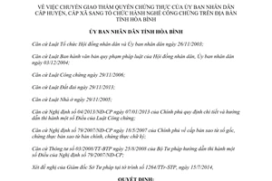 Quyết định 1006/QĐ-UBND 2014 chuyển giao thẩm quyền chứng thực sang tổ chức hành nghề công chứng Hòa Bình
