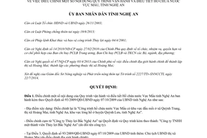 Quyết định 42/2014/QĐ-UBND điều chỉnh Quy trình vận hành điều tiết Hồ chứa nước Vực Mấu Nghệ An