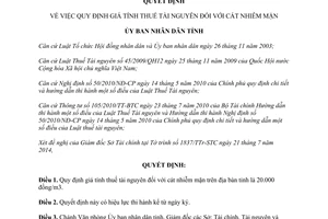Quyết định 1512/QĐ-UBND 2014 giá tính thuế tài nguyên cát nhiễm mặn Thừa Thiên Huế
