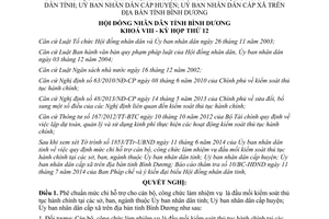 Nghị quyết 21/2014/NQ-HĐND8 chi hỗ trợ cán bộ công chức kiểm soát thủ tục hành chính Bình Dương