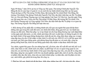 Thông báo 289/TB-VPCP 2014 cải cách thủ tục hành chính hải quan