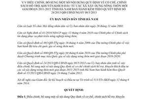 Quyết định 23/2014/QĐ-UBND điều chỉnh hỗ trợ đầu tư xây dựng nông thôn mới 2011 2015 Hà Nam