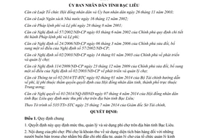 Quyết định 11/2014/QĐ-UBND mức thu quản lý sử dụng phí chợ Bạc Liêu