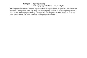 Công văn 5292/BNN-KH 2014 tiến độ cấp vốn Chương trình Giống