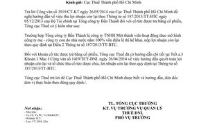 Công văn 2537/TCT-DNL 2014 thu lợi nhuận còn lại cổ tức bằng cổ phiếu