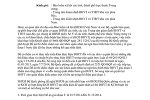 Công văn 342/BHXH-YT 2014 khám chữa bệnh cho quân nhân tham gia BHYT theo Đề án thí điểm giai đoạn 2