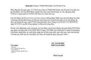 Công văn 149/CTVN-THGP 2014 loài không thuộc động vật thực vật hoang dã nguy cấp CITES