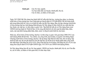 Công văn 927/SXD-KTXD 2014 chi phí công trình sử dụng thiết kế Chương trình Kiên cố hóa trường học Quảng Bình