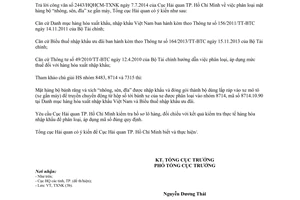 Công văn 8953/TCHQ-TXNK 2014 phân loại bộ nhông sên đĩa xe gắn máy