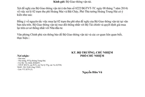 Công văn 5495/VPCP-KTN 2014 mua lại quyền thu phí 02 Hoàng Mai Bãi Cháy