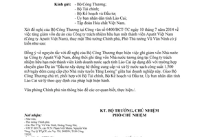 Công văn 5652/VPCP-KTTH 2014 xử lý chuyển giao dự án Công ty Apatit Việt Nam