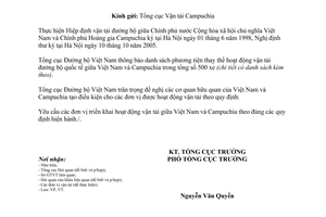 Công văn 3635/TCĐBVN-VT 2014 phương tiện thay thế vận tải đường bộ quốc tế Việt Nam Campuchia