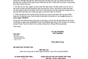 Công văn 3930/BGDĐT-TTr 2014 sử dụng nguồn kinh phí trái phiếu Chính phủ Chương trình mục tiêu quốc gia giáo dục