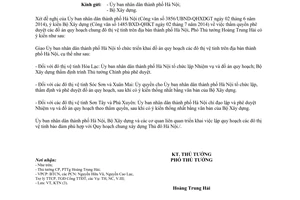 Công văn 1327/TTg-KTN 2014 thẩm quyền phê duyệt quy hoạch chung đô thị vệ tinh Hà Nội