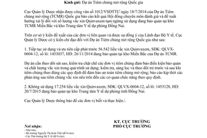 Công văn 12848/QLD-CL xử lý vắc xin Quinvaxem