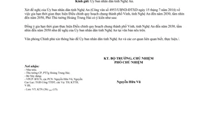 Công văn 5761/VPCP-KTN 2014 gia hạn Điều chỉnh quy hoạch chung thành phố Vinh Nghệ An đến 2030