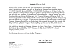 Công văn 9554/TCHQ-VNACCS 2014 giải đáp vướng mắc hệ thống VNACCS/VCIS