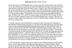 Công văn 2895/BNV-TL 2014 truy thu bảo hiểm xã hội cán bộ cấp xã là bệnh binh theo 09/1998/NĐ-CP