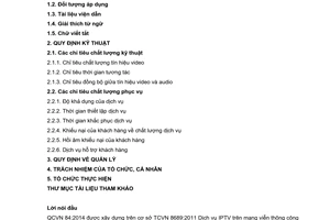 Quy chuẩn kỹ thuật quốc gia QCVN 84:2014/BTTTT về chất lượng dịch vụ IPTV trên mạng viễn thông công cộng cố định
