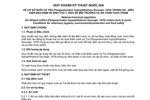 Quy chuẩn kỹ thuật quốc gia QCVN 02-20:2014/BNNPTNT về cơ sở nuôi cá tra trong ao - Điều kiện đảm bảo vệ sinh thú y, bảo vệ môi trường và an toàn thực phẩm