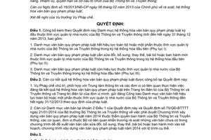 Quyết định 933/QĐ-BTTTT 2014 hệ thống hóa văn bản quy phạm quản lý nhà nước Bộ Thông tin Truyền thông