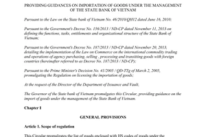 Circular No. 18/2014/TT-NHNN importation of goods under the management of the State Bank of Vietnam
