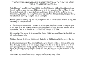 Thông báo 307/TB-VPCP 2014 hệ thống cơ sở dữ liệu quốc gia