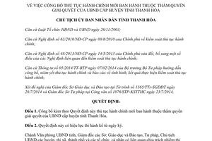 Quyết định 2452/QĐ-UBND 2014 thủ tục hành chính thuộc Ủy ban nhân dân cấp huyện Thanh Hóa