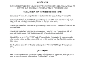 Quyết định 26/2014/QĐ-UBND Quy chế tiếp nhận xử lý phản ánh kiến nghị cá nhân tổ chức hành chính Hồ Chí Minh