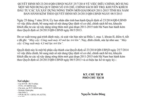 Quyết định 778/QĐĐC-UBND 2014 đính chính 23/2014/QĐ-UBND hỗ trợ đầu tư xây dựng nông thôn mới Hà Nam