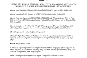 Thông tư 16/2014/TT-NHNN hướng dẫn sử dụng tài khoản ngoại tệ đồng Việt Nam người cư trú không cư trú