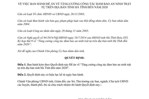 Quyết định 2172/QĐ-UBND năm 2014 Tăng cường công tác đảm bảo an ninh trật tự Hà Tĩnh đến 2020