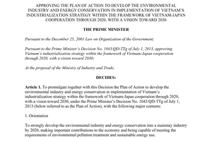 Decision No. 1292/QD-TTg 2014 plan of action to develop the environmental industry and energy