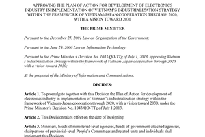 Decision No. 1290/QD-TTg 2014 plan of action for development of electronics industry in implementation