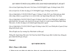 Thông tư 17/2014/TT-NHNN phân loại đóng gói giao nhận kim khí quý đá quý