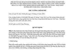 Quyết định 1292/QĐ-TTg 2014 phát triển công nghiệp môi trường tiết kiệm năng lượng Việt Nam Nhật Bản