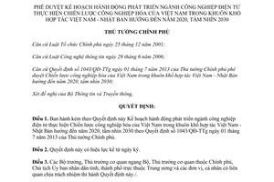 Quyết định 1290/QĐ-TTg 2014 phát triển công nghiệp điện tử Việt Nam Nhật Bản 2020 tầm nhìn 2030