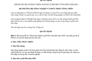 Quyết định 3417/QĐ-BNN-TT 2014 phê duyệt Đề án phát triển ngành cà phê bền vững đến năm 2020