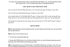 Quyết định 1654/QĐ-UBND 2014 xếp loại đường bộ trên tuyến đường tỉnh tính cước vận tải Bình Phước