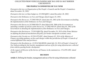 Decision No. 20/2014/QĐ-UBND fee for using infrastructure collected from vehicles passing Moc Bai Xa Mat