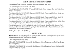 Quyết định 24/2014/QĐ-UBND mức thù lao hàng tháng lãnh đạo chuyên trách hội đặc thù Thái Nguyên