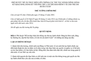 Quyết định 1299/QĐ-TTg 2014 liên thông Đăng ký khai sinh thường trú cấp thẻ bảo hiểm trẻ dưới 6 tuổi