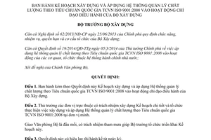 Quyết định 986/QĐ-BXD 2014 Kế hoạch xây dựng quản lý chất lượng Tiêu chuẩn quốc gia TCVN ISO 9001:2008